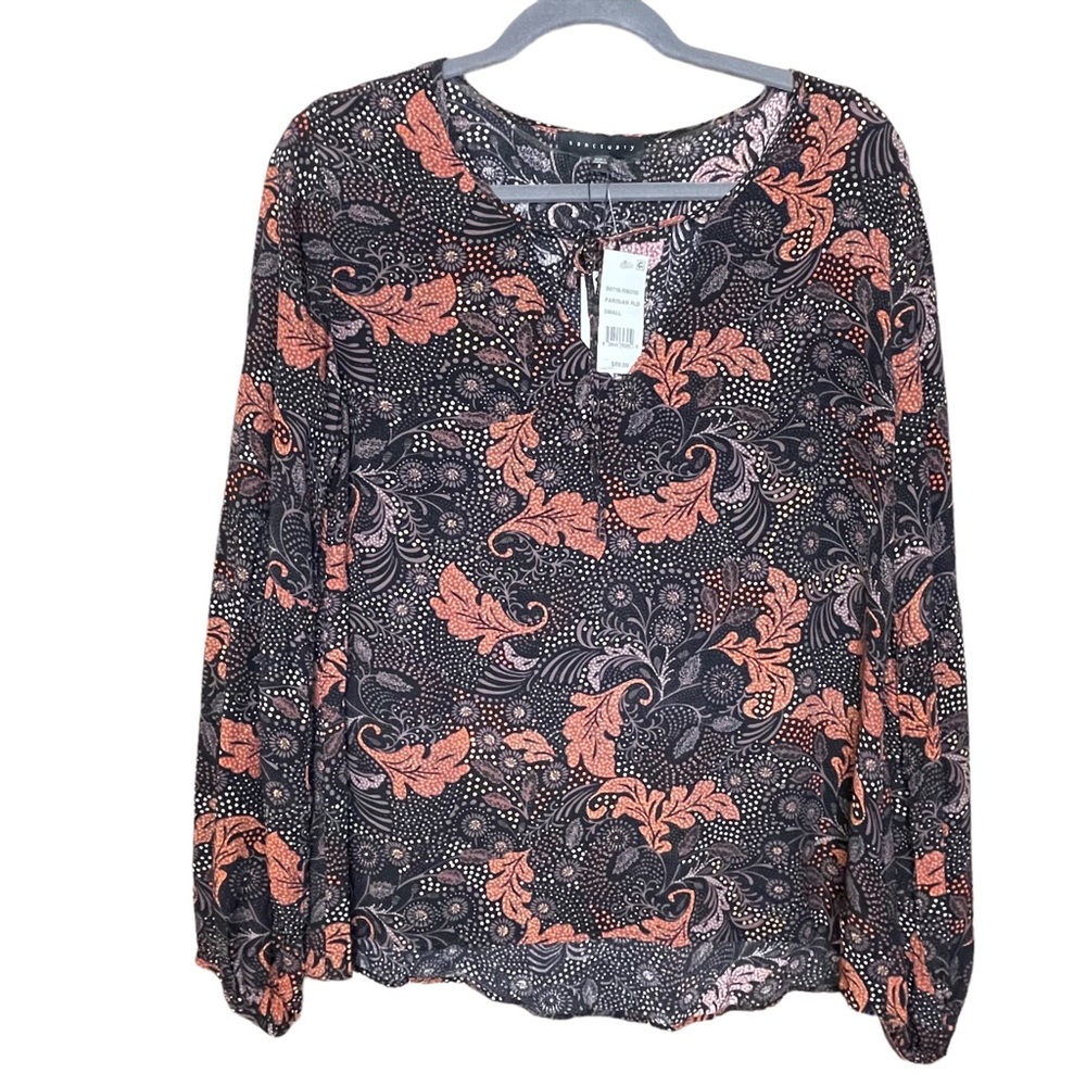 NWT Sanctuary Long Sleeve Parisian Plaid Popover Fall Foliage Blouse Size S